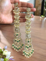 Kundan Chandbali Long Earrings with Pearls & Red-Green Beads | Bridal Traditional Indian Jewelry