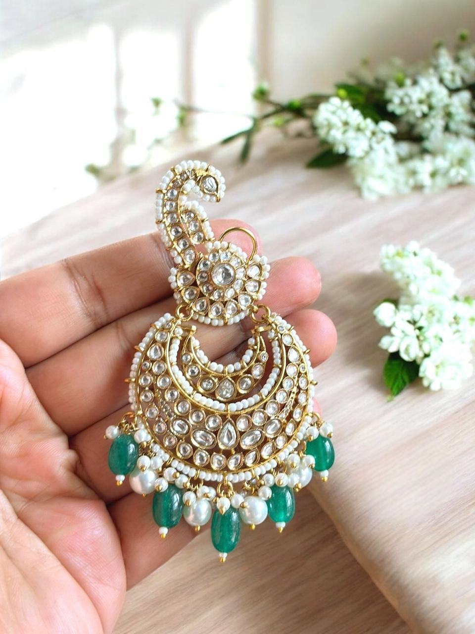 Sonam Kapoor Inspired Kundan Pearl Chandbali Earrings | Bollywood Style Bridal Indian Jewelry