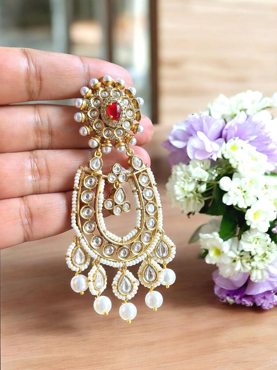 Kareena Kapoor Inspired Kundan Pearl Chandbali Earrings | Bollywood Bridal Statement Jewelry