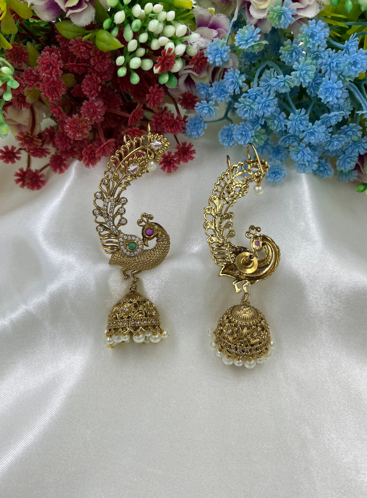 Mayura Jhumki Earcuff Earrings – Traditional Peacock-Inspired Statement Jewelry - Libasaa.com