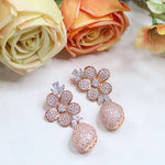 Rose Bloom AD Drop Earrings – Elegant Floral Sparkle - Libasaa.com