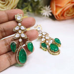 Stone Kundan Polki Chandelier Earrings Set | Kundan Polki Stones Earring Set | Premium Indian Jewellery for Women