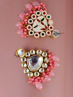 Pink Gold Plated Kundan Stone-Studded beaded Jewellery Set - Libasaa