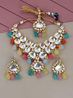 Multi 18K Gold-Plated Kundan Studded Jewellery Set - Libasaa
