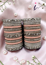 Matte Finish Bangle Set with Metal Kadas and Stone Work, Traditional Indian Bridal Bangles, Designer Wedding Jewelry for Women