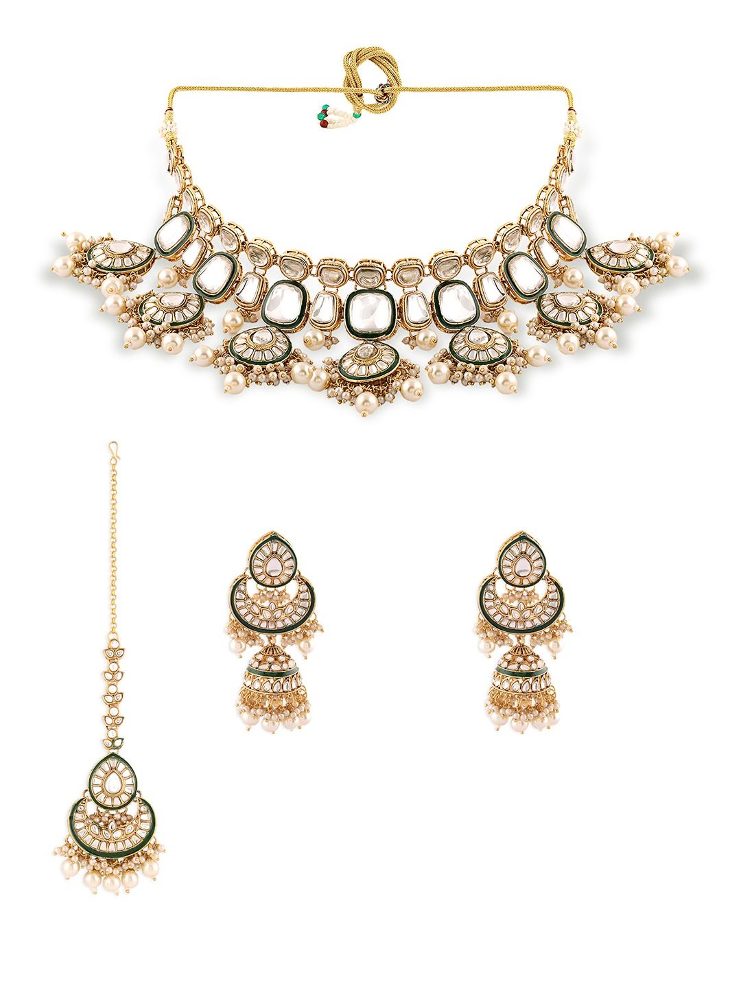 Gold-Plated Kundan Studded Jewellery Set - Libasaa.com