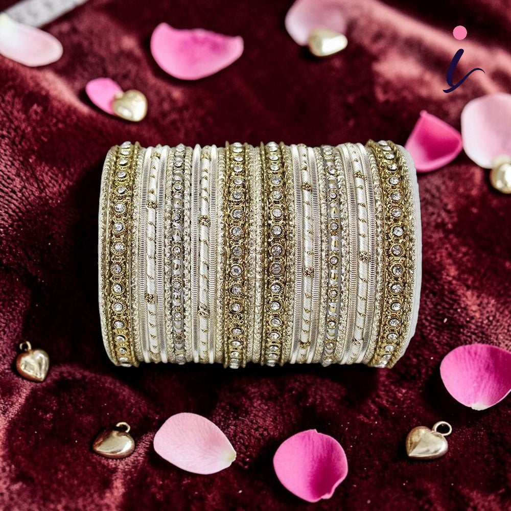 Thread Stone and Silk Bridal Bangle Set for Women, Traditional Indian Wedding Bangles, Designer Ethnic Jewelry Collection