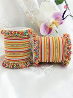 Traditional Velvet Chuda Indian Bangle Set With Pearl Kada - Both Hands