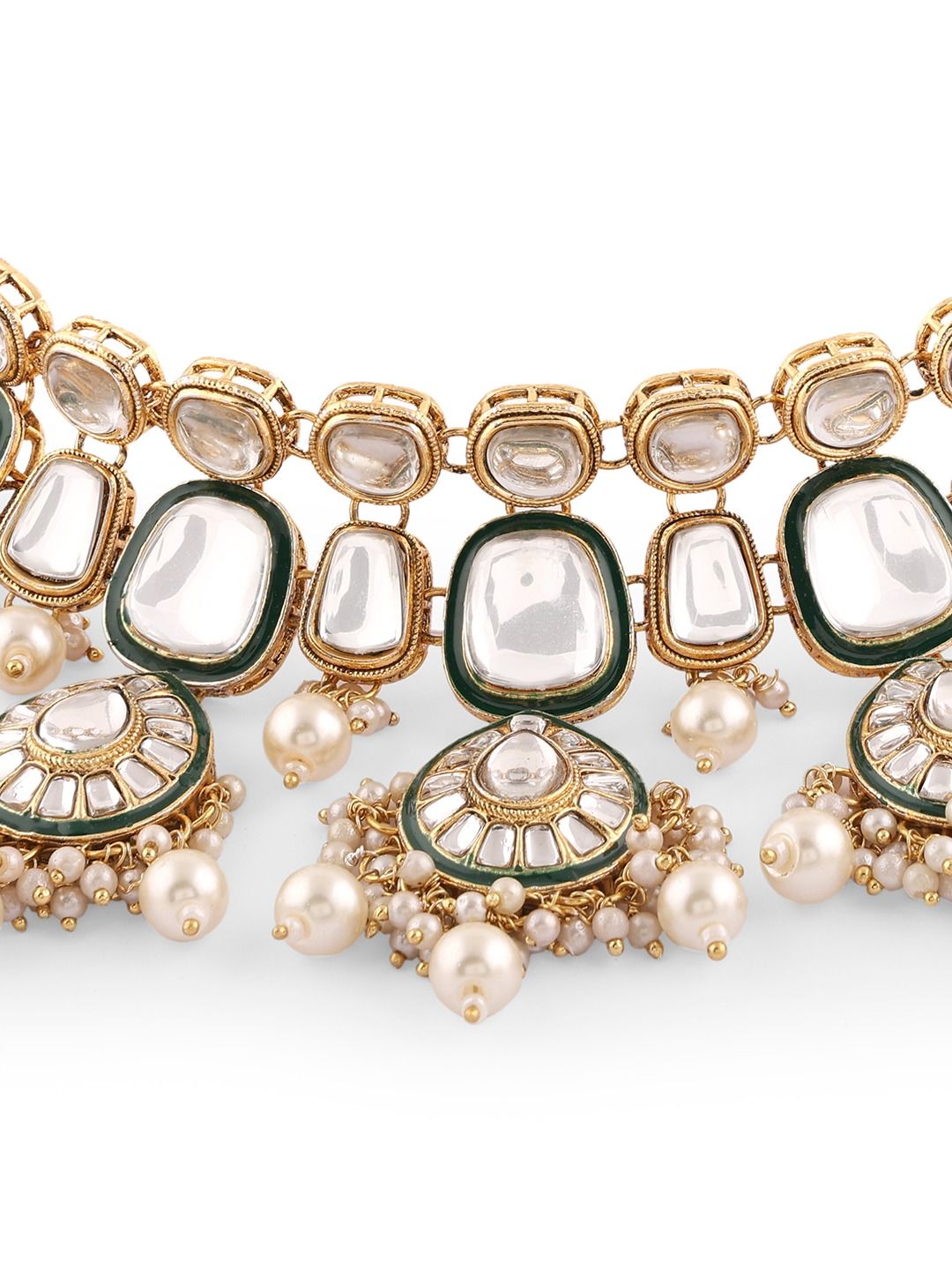 Gold-Plated Kundan Studded Jewellery Set - Libasaa.com