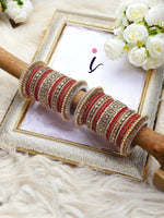 Bridal Punjabi Pacheli Kada Chuda Set with Pearl Beaded Chura, Traditional Indian Wedding Bangles for Women