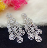 Indian Ethnic AD CZ Layered Silver Plated Earring Set For Wedding Indian Jewelry - Libasaa.com