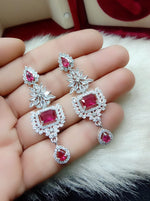 Silver Plated Floral Design CZ Indian Earring Set For Wedding - Libasaa.com