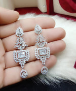 Silver Plated Floral Design CZ Indian Earring Set For Wedding - Libasaa.com