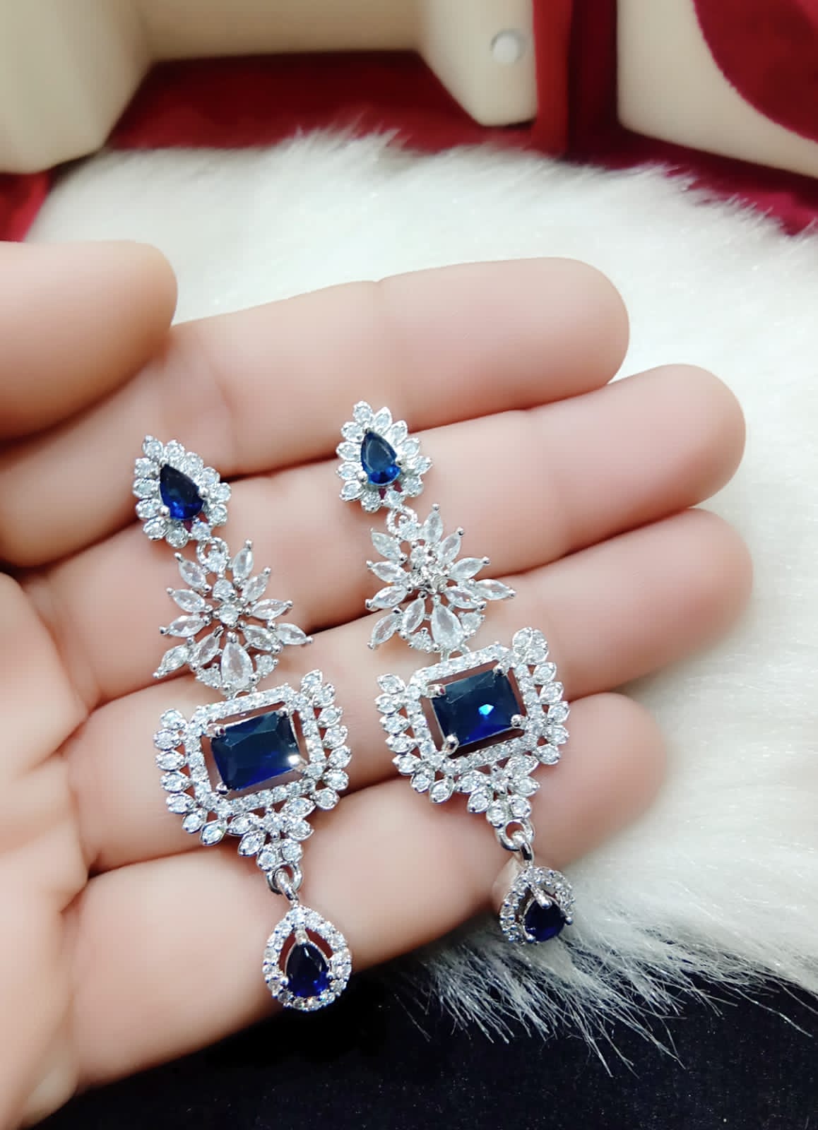 Silver Plated Floral Design CZ Indian Earring Set For Wedding - Libasaa.com