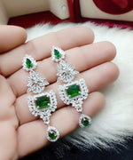 Silver Plated Floral Design CZ Indian Earring Set For Wedding - Libasaa.com