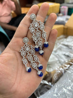 Indian Multi Layered AD CZ Silver Plated Bridal Earring Set - Libasaa.com