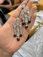 Indian Multi Layered AD CZ Silver Plated Bridal Earring Set - Libasaa.com