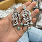 Indian Multi Layered AD CZ Silver Plated Bridal Earring Set - Libasaa.com