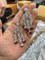 Indian Multi Layered AD CZ Silver Plated Bridal Earring Set - Libasaa.com