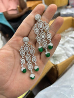 Indian Multi Layered AD CZ Silver Plated Bridal Earring Set - Libasaa.com