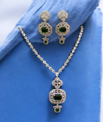 Indian Wedding Rectangular Cubic Zirconia Work Bridal Necklace Set - Libasaa.com