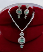 Indian Wedding Rectangular Cubic Zirconia Work Bridal Necklace Set - Libasaa.com
