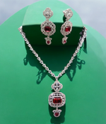 Indian Wedding Rectangular Cubic Zirconia Work Bridal Necklace Set - Libasaa.com
