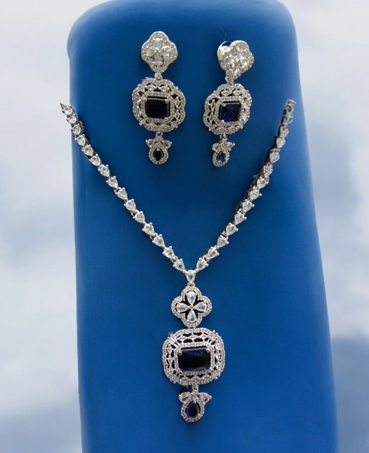 Indian Wedding Rectangular Cubic Zirconia Work Bridal Necklace Set - Libasaa.com