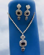 Indian Wedding Rectangular Cubic Zirconia Work Bridal Necklace Set - Libasaa.com