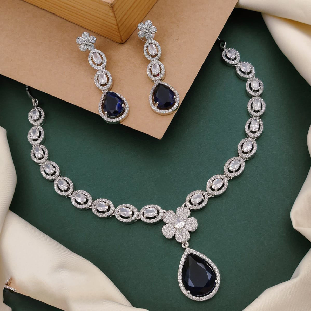 TearDrop American Diamond Kundan Necklace Earrings Set | Kundan Jewelry | Indian Jewelry | Pakistani Necklace Set | Traditional Jewelry | Polki Necklace - Libasaa.com