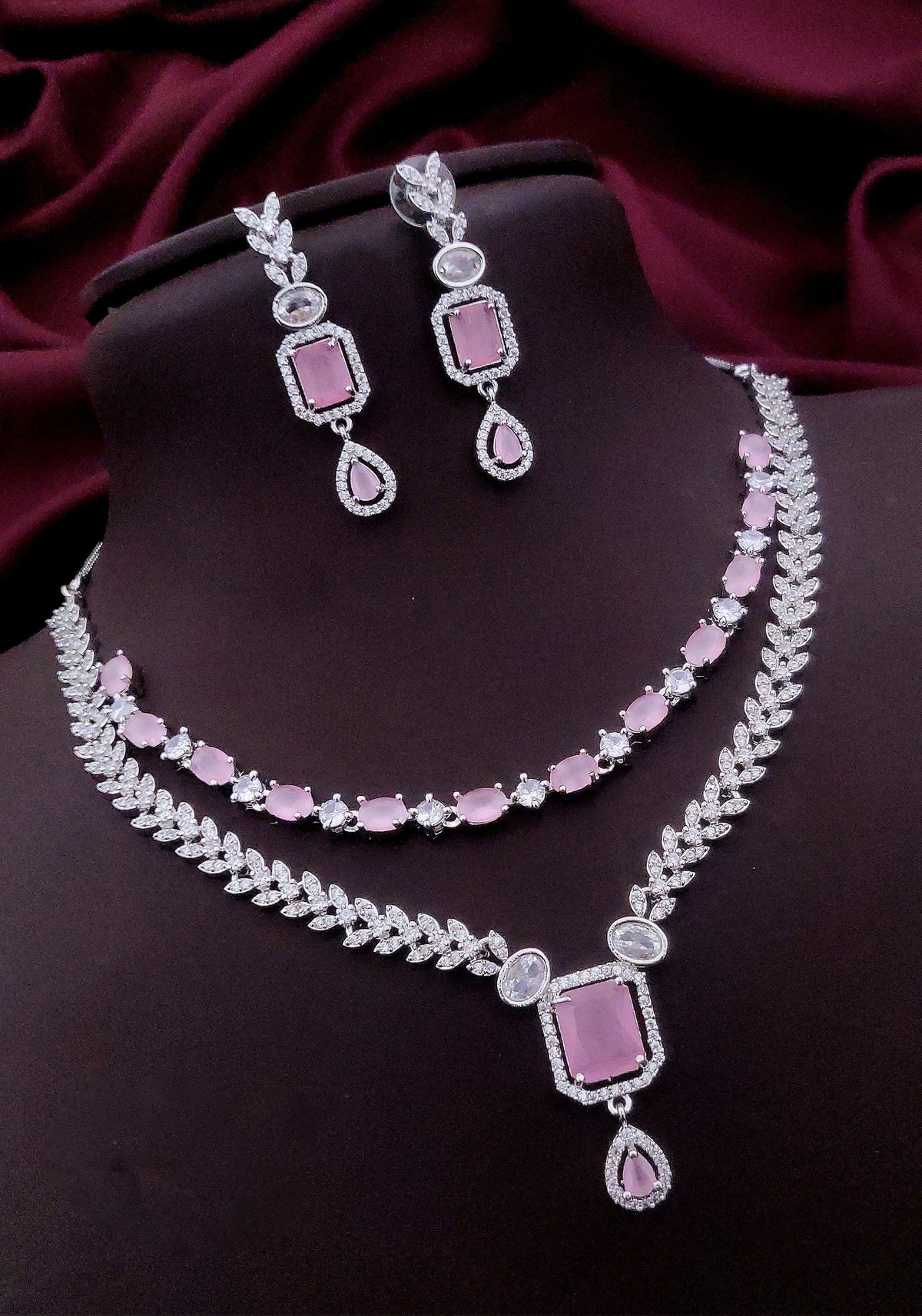 Layered CZ Indian Wedding Choker Earrings Set | Kundan Jewelry | Indian Jewelry | Pakistani Necklace Set | Traditional Jewelry | Polki Necklace - Libasaa.com