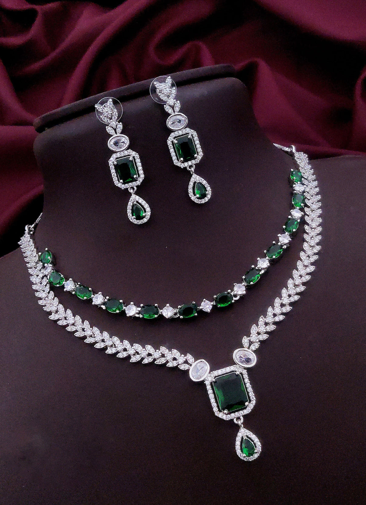 Layered CZ Indian Wedding Choker Earrings Set | Kundan Jewelry | Indian Jewelry | Pakistani Necklace Set | Traditional Jewelry | Polki Necklace - Libasaa.com