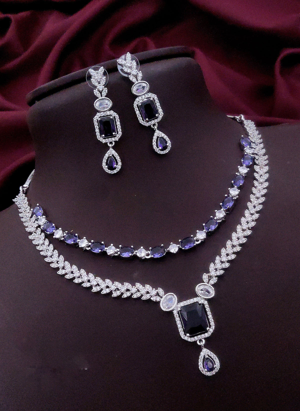 Layered CZ Indian Wedding Choker Earrings Set | Kundan Jewelry | Indian Jewelry | Pakistani Necklace Set | Traditional Jewelry | Polki Necklace - Libasaa.com