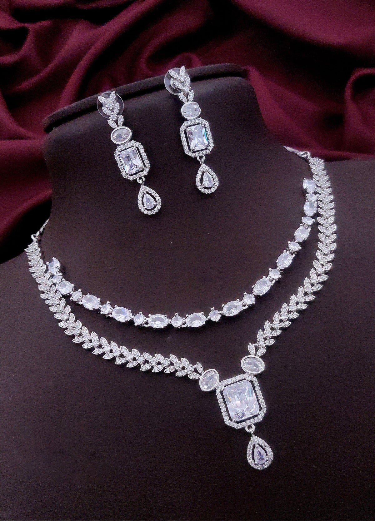 Layered CZ Indian Wedding Choker Earrings Set | Kundan Jewelry | Indian Jewelry | Pakistani Necklace Set | Traditional Jewelry | Polki Necklace - Libasaa.com