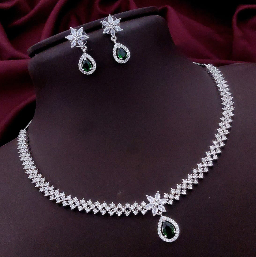 Pakistani Floral AD Kundan Choker Earrings Set | Kundan Jewelry | AD Jewelry | Pakistani Choker Set | Traditional Jewelry - Libasaa.com