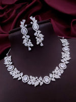 Indian Flower Design Kundan AD Choker Earrings Set | Kundan Jewelry | AD Jewelry | Pakistani Choker Set | Traditional Jewelry - Libasaa.com