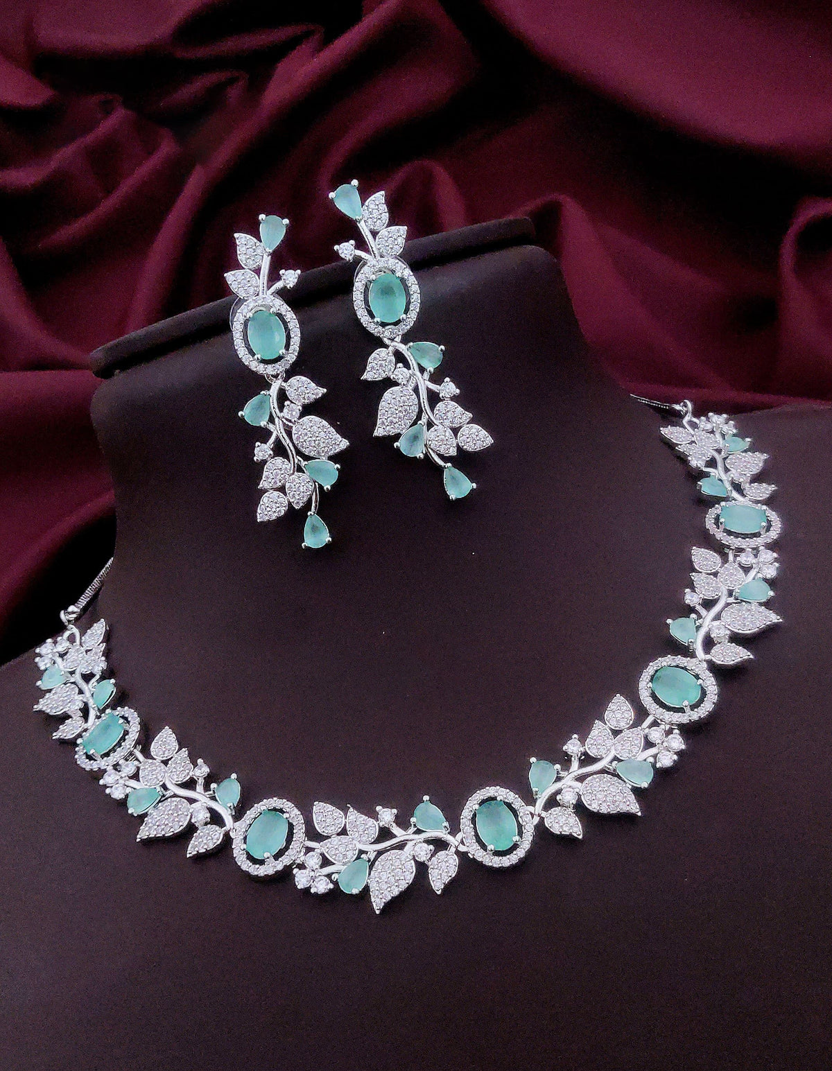 Indian Flower Design Kundan AD Choker Earrings Set | Kundan Jewelry | AD Jewelry | Pakistani Choker Set | Traditional Jewelry - Libasaa.com