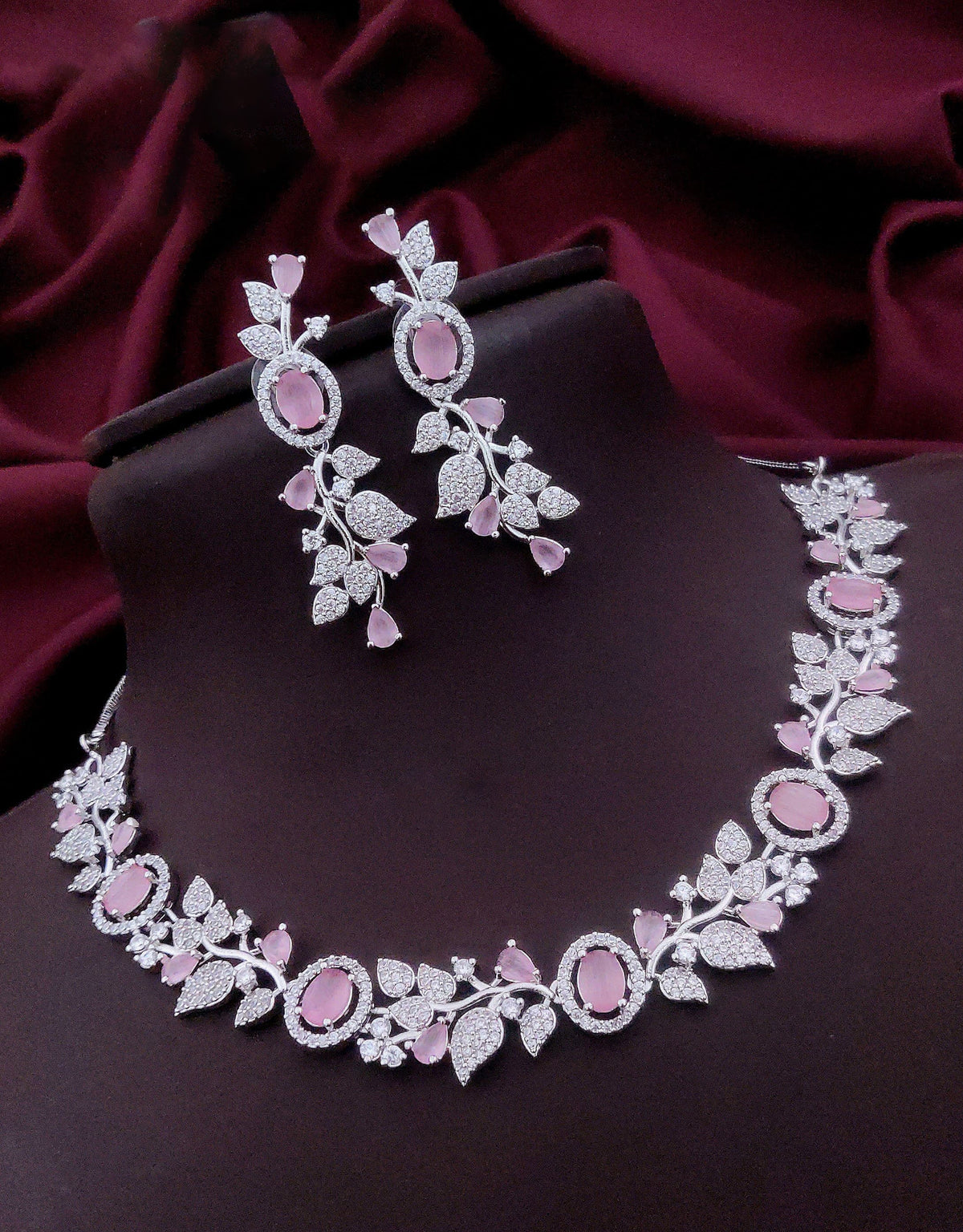 Indian Flower Design Kundan AD Choker Earrings Set | Kundan Jewelry | AD Jewelry | Pakistani Choker Set | Traditional Jewelry - Libasaa.com