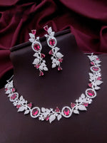 Indian Flower Design Kundan AD Choker Earrings Set | Kundan Jewelry | AD Jewelry | Pakistani Choker Set | Traditional Jewelry - Libasaa.com