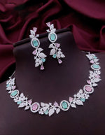 Indian Flower Design Kundan AD Choker Earrings Set | Kundan Jewelry | AD Jewelry | Pakistani Choker Set | Traditional Jewelry - Libasaa.com