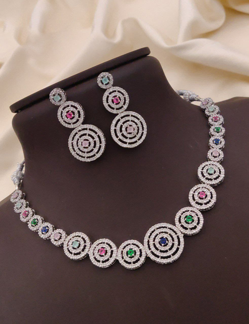Round Shaped Design Wedding AD Choker Earrings Set | Kundan Jewelry | AD Jewelry | Pakistani Choker Set | Traditional Jewelry - Libasaa.com