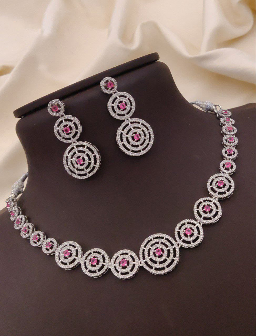 Round Shaped Design Wedding AD Choker Earrings Set | Kundan Jewelry | AD Jewelry | Pakistani Choker Set | Traditional Jewelry - Libasaa.com