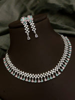 Traditional Floral Inspired AD Choker Earrings Set For Wedding | Kundan Jewelry | AD Jewelry | Indian Jewelry | Traditional Jewelry - Libasaa.com