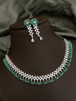 Traditional Floral Inspired AD Choker Earrings Set For Wedding | Kundan Jewelry | AD Jewelry | Indian Jewelry | Traditional Jewelry - Libasaa.com