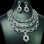 Triple Layer CZ Kundan Necklace Earrings Set | Kundan Jewelry | AD Jewelry | Indian Jewelry | Traditional Jewelry - Libasaa.com