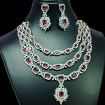 Triple Layer CZ Kundan Necklace Earrings Set | Kundan Jewelry | AD Jewelry | Indian Jewelry | Traditional Jewelry - Libasaa.com