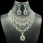 Triple Layer CZ Kundan Necklace Earrings Set | Kundan Jewelry | AD Jewelry | Indian Jewelry | Traditional Jewelry - Libasaa.com