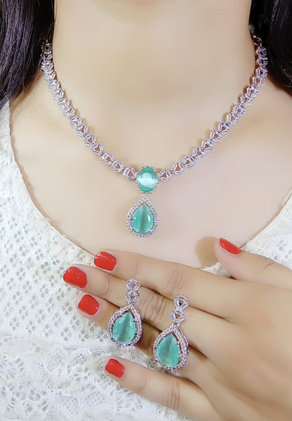 Bollywood Inspired Statement AD Necklace Earrings Set | Kundan Jewelry | AD Jewelry | Pakistani Jewelry | Traditional Jewelry - Libasaa.com