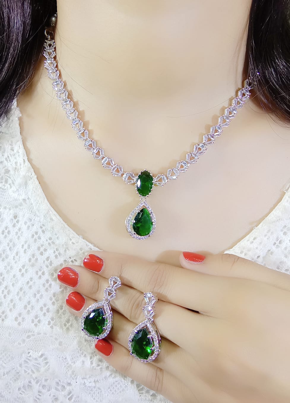 Bollywood Inspired Statement AD Necklace Earrings Set | Kundan Jewelry | AD Jewelry | Pakistani Jewelry | Traditional Jewelry - Libasaa.com