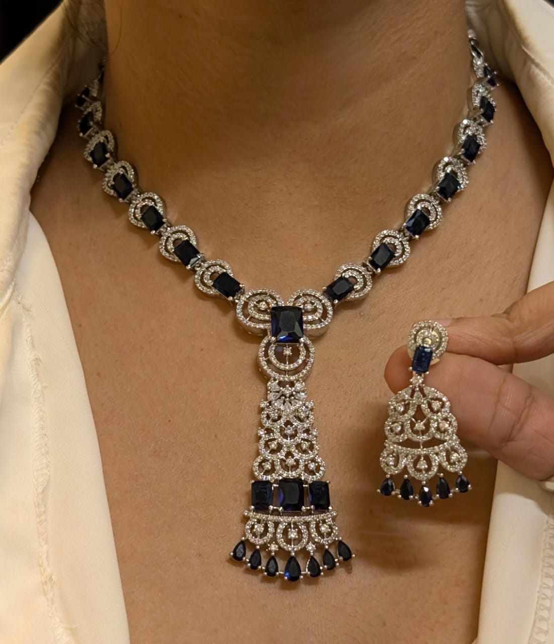 Statement Indian CZ Necklace Earrings Set | Kundan Jewelry | AD Jewelry | Pakistani Jewelry | Traditional Jewelry - Libasaa.com